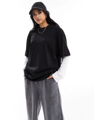 ASOS DESIGN - T-shirt oversize double épaisseur - Noir et blanc
