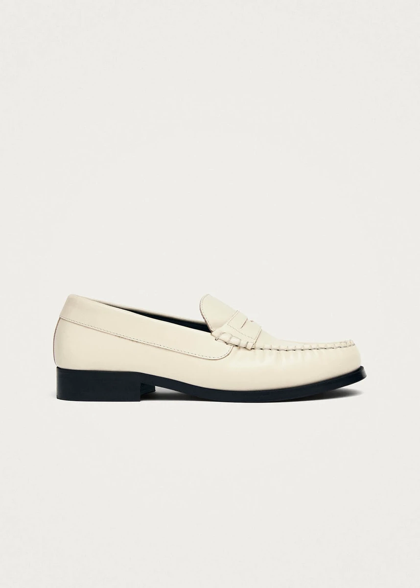Rivet Cream Leather Loafers