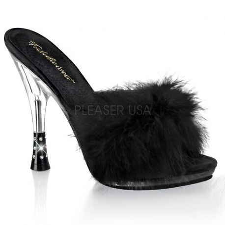 Sabots d'intérieur féminins satin noir talon haut