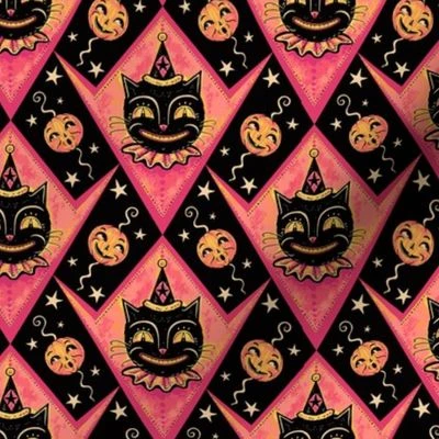 Pink Grinning Black Cats & Jacks Fabric | Spoonflower