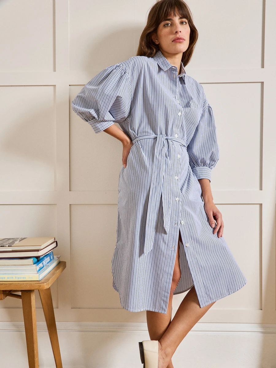 Robe-chemise rayée oversize femme seersucker