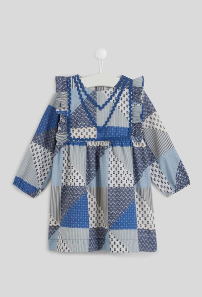 Robe manches longues col rond imprimé patchwork