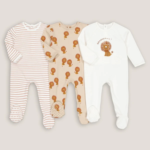 Lot de 3 pyjamas 1 pièce en coton