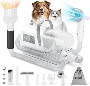 pecute ALL-IN-1 Kit Toilettage Aspirateur et Sèche-linge pour Chien, Pulseur + Tondeuse + Aspirateur pour Chat, Silencieux, Réglage Automatique Aspiration, 7 Accessoires de Beauté, Capacité de 1,7 L