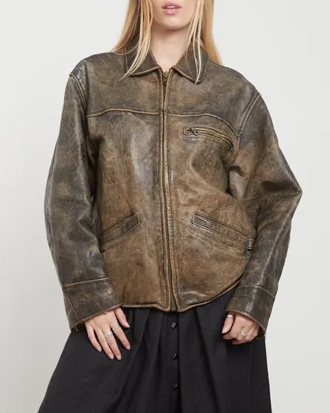90s distressed leather jacket — Nude Lagoon