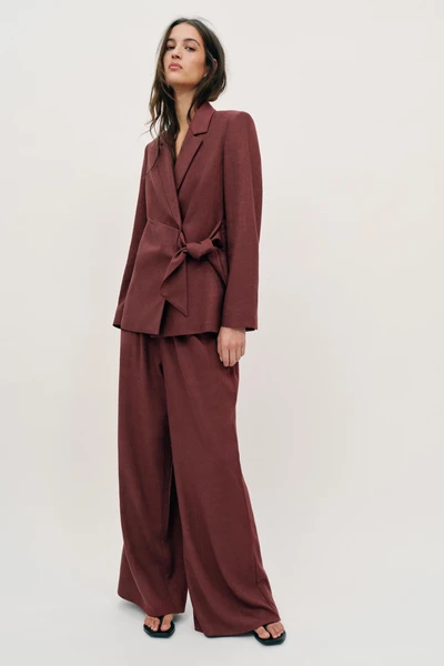 VESTE À BOUTONNAGE CROISÉ AVEC NŒUD ET LIN