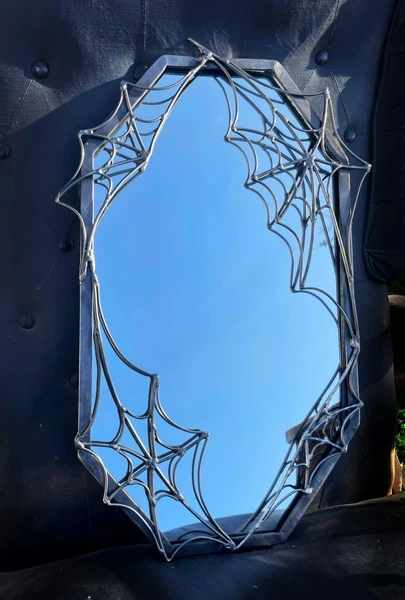 Steel Spider Web Hexagon Mirror