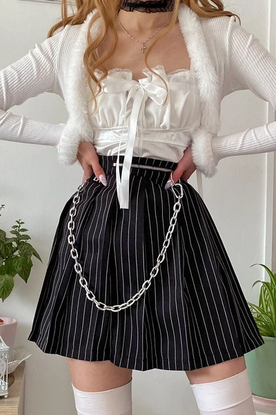 Pinstripe Pleated Skirt