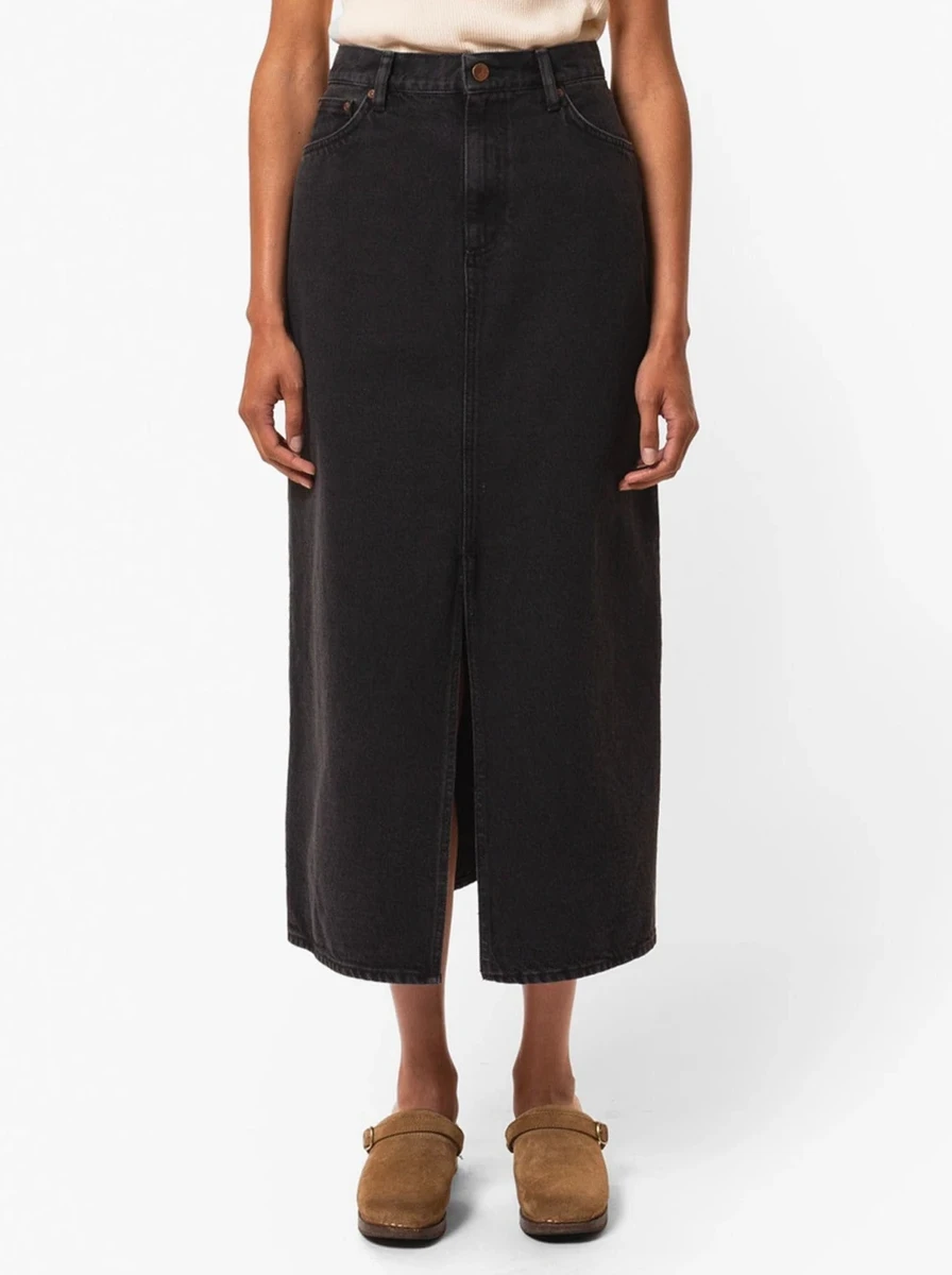 Jupe longue en denim de coton bio | noir "anna denim skirt black" Nudie Jeans