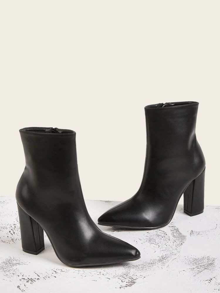 Side Zip Point Toe Chunky Boots