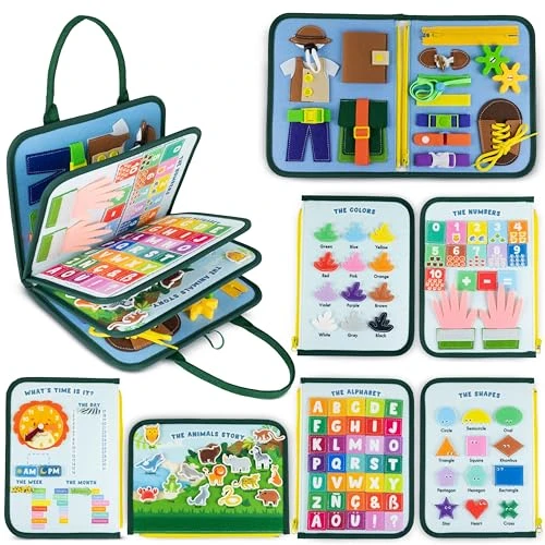 BONNYCO Busy Board Montessori de Feutre Jouet Montessori Educatif, Malette Busy Book Motricité Fine, Jouets d'Activité et de Développement, Cadeau Enfant Garcon Fille 1 2 3 4 5 6 Anniversaire Noel