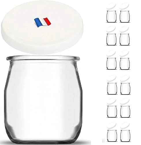 SPECIAL-DAY Lot de 12 pot de yaourt en verre avec 12 couvercles hermetique, verrine pour tout yaourtière, petit pots bebe longue conservation 125g