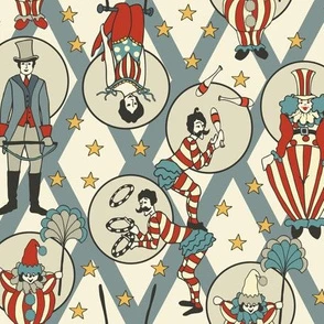Vintage Circus Performers -Vintage Blue Fabric | Spoonflower
