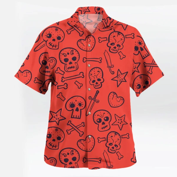 Skull & Crossbones Red Shirt – Anime Pirate Gothic Button-Up Style | Tropi Hawaiian Shirts Store