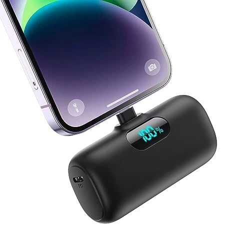Mini Batterie Externe pour iPhone 5000mAh, Mise à Niveau 15W PD 3.0A Charge Rapide, Compact et Léger Power Bank Écran LCD Chargeur Portable Compatible avec iPhone 14/14 Pro Max/13/12/11/XR/X/8/7/6