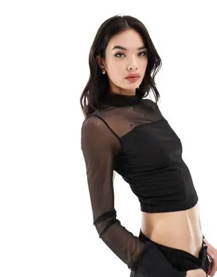 Urban Threads - Top en tulle à col montant - Noir