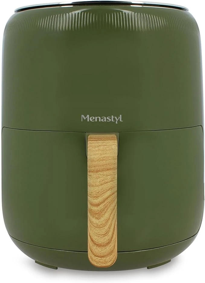 MENASTYL - Friteuse sans huile à air chaud Colorama - Olive - sans PFAS - 4.5L - 8 programmes - Température jusqu'à 200°C - Minuterie 1 heure - Panier et grille compatibles lave-vaisselle - 6025006
