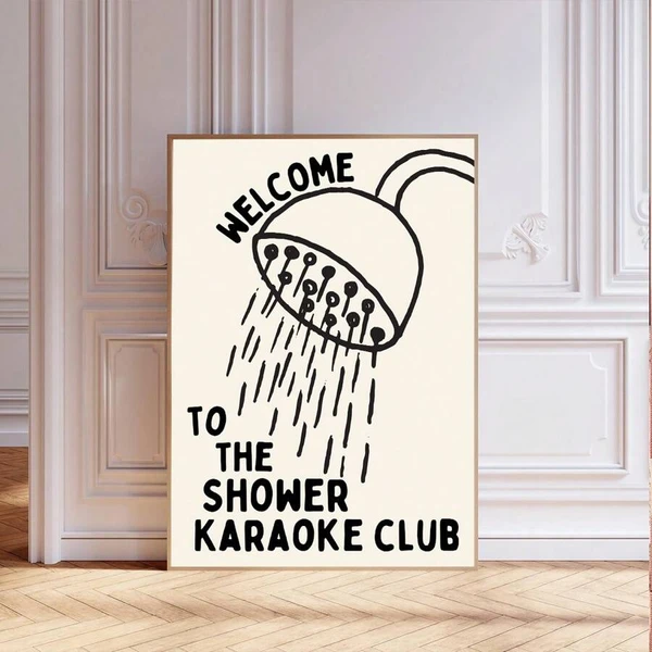 1 pièce, Peinture décorative encadrée suspendue sur canevas, affiche murale, art mural, affiche sur canevas moderne et classique, impression "Bienvenue au club karaoké sous la douche", peinture murale à l'encre, thème mode, décoration murale d'intérieur/extérieur, convient pour la maison, le bureau, la salle de bain, le salon, la chambre, la salle à manger, décoration murale printanière et estivale | Mode en ligne | SHEIN FRANCE
