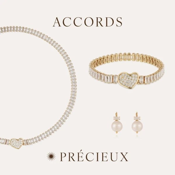 Accords précieux - Boucles d'oreilles Décalcia, bracelet & collier Paillette Coeur dorés