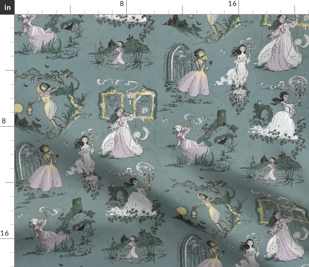 Girls Running From Houses Fabric | Spoonflower