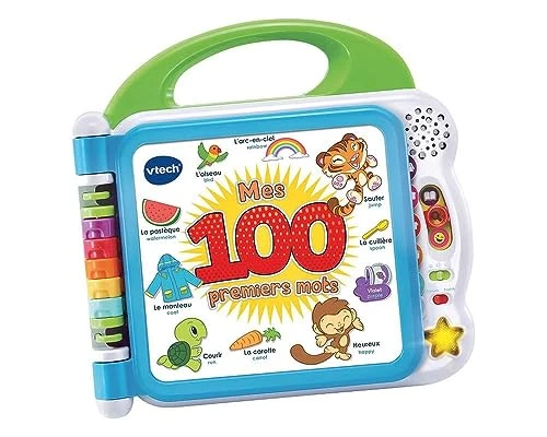 VTech - Mon Imagier Bilingue, Imagier Parlant Mes 100 Premiers Mots, Livre Sonore, 12 Pages Illustrées et Interactives, Jouet Éducatif, Cadeau Enfant Dès 18 Mois - Contenu en Français et Anglais