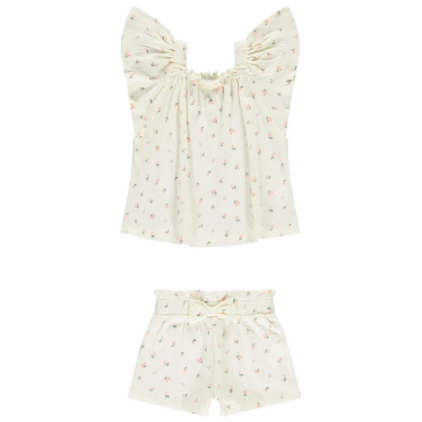 Ensemble 2 pièces effet froissé imprimé fleurs pour bébé fille | Orchestra