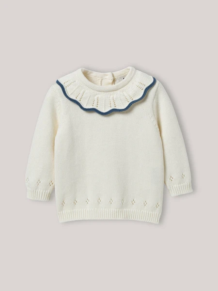 Pull à collerette en coton biologique et laine Bébé