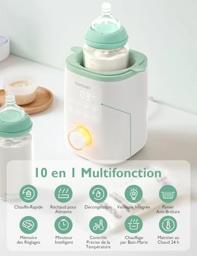 Momcozy Nutri Chauffe-Biberon, 9-en-1Chauffe Biberon avec Veilleuse, Contrôle Précis de la Température, Préserve les Nutriments du Lait Maternel, Compatible avec Tous les Biberons et le Lait Infantile