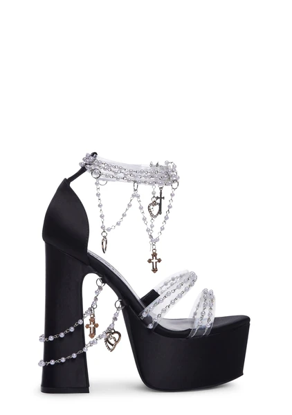 Sugar Thrillz Pearl Beaded Charm Platform Heels - Black/White