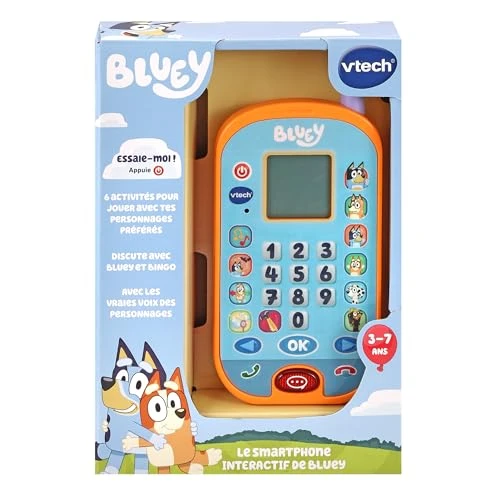 VTech - Bluey, Le Smartphone Éducatif, Téléphone Portable Enfant avec Écran Rétroéclairé, 4 Jeux, Jouet Interactif, Cadeau Enfant de 3 Ans à 7 Ans - Contenu en Français