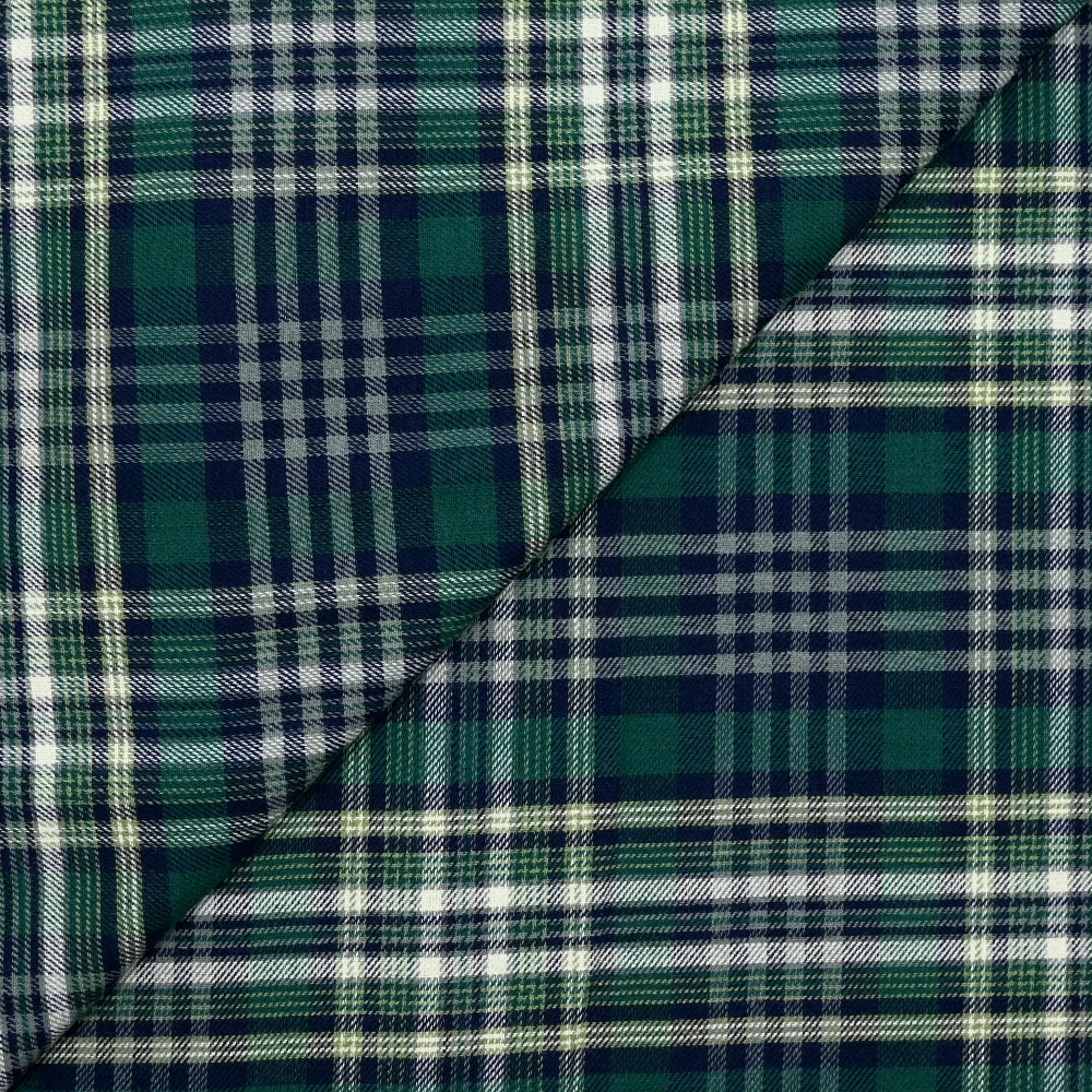 Coton viscose à carreaux vert, marine et blanc