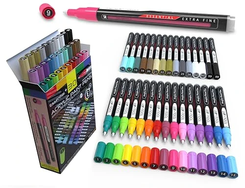 TOOLI-ART Lot de 30 marqueurs peinture acrylique. Pointe extra fine de 0,7 mm pour peinture rupestre, toile, céramique, verre, métal, tissu, bois. Non toxique, à base d'eau, à séchage rapide