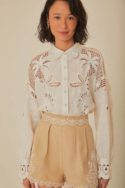 Chemise en lin de qualité supérieure Richelieu Euroflax™ White Palms