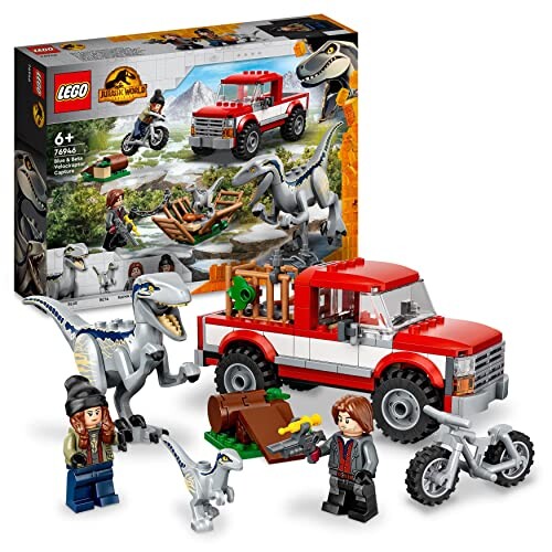 Lego 76946 Jurassic World La Capture des Vélociraptors Beta et Blue, Dinosaures Jouet, Voiture, et Bébé Dino, Minifigurines de Gardiens, Enfants 6 Ans