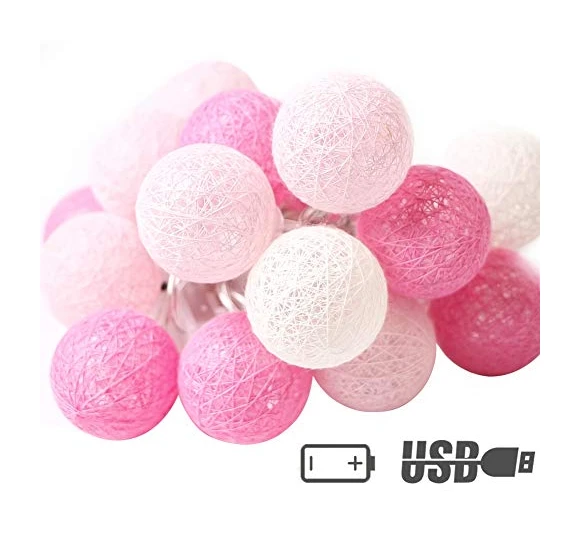 XIYUNTE LED Guirlande lumineuse - 9.8FT / 20LED Lampes d'ambiance blanche Boule de coton (φ6cm), Luminaires Intérieur pour la fête à la maison, Halloween, guirlandes de Noël