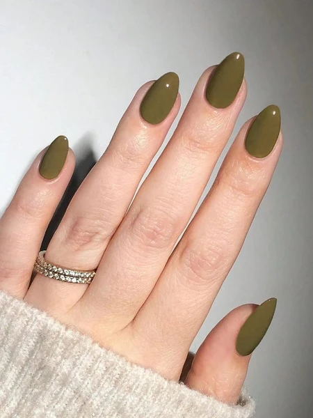 DIY 24 pièces Vert militaire Presse sur les ongles Faux faux ongles Amande ovale Squoval court à moyen 492720