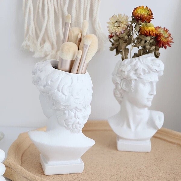 David Statue Head Vase & Make Up Brush Holder