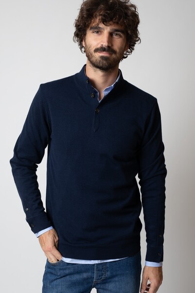 Pull col montant One bleu marine | Pull en laine et cachemire | Mode homme | JAQK Taille S Couleur Marine
