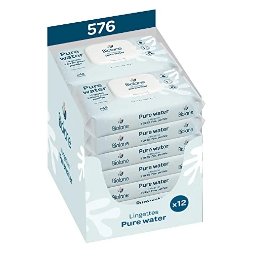 BIOLANE - Lingette bébé à 99,9% d'eau purifiée - Pack de 12 Lingettes - Pure Water - 576 Lingettes à l'eau pour bébé (12 x 48 ) Peaux Sensibles, Non parfumée - Fibre 100% végétales, Fabriqué en France | Votre wishlist sur Listy