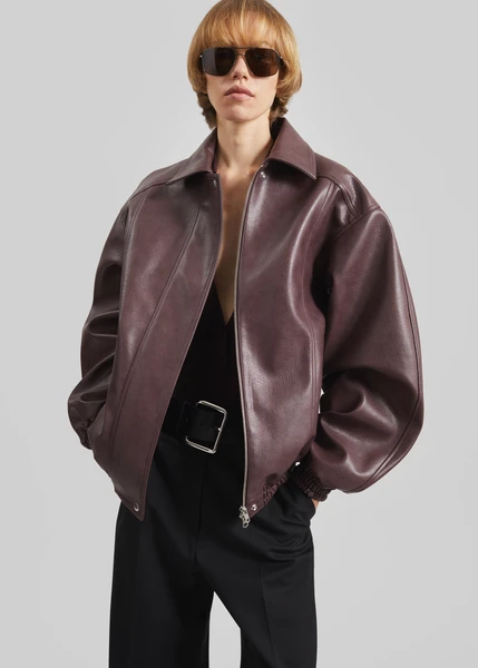 Prescott Faux Leather Jacket - Burgundy