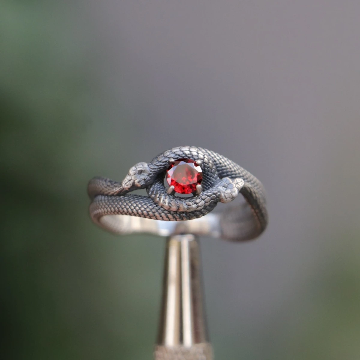 Ruby Stone Snake 925 Silver Ring, Health Symbol Snake, Self-Eating Snake Symbol 925 Sterling Silver, Emerald Snake Oxidized Silver Ring