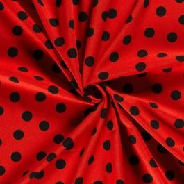 Tissu burlington gros pois noirs sur fond rouge
