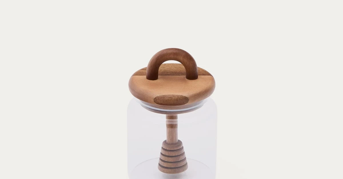 Pot à miel Nukha en verre et bois d'acacia FSC 100 % | Kave Home France