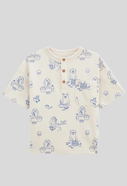 T-shirt manches courtes imprimé en coton gaufré BIO GOTS