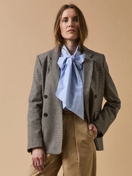 Veste tailleur lainage mini carreaux femme