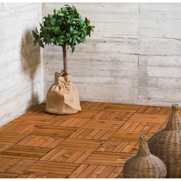Dalle clipsable bois Acacia, naturel, L.30 x l.30 cm x Ep.19 mm