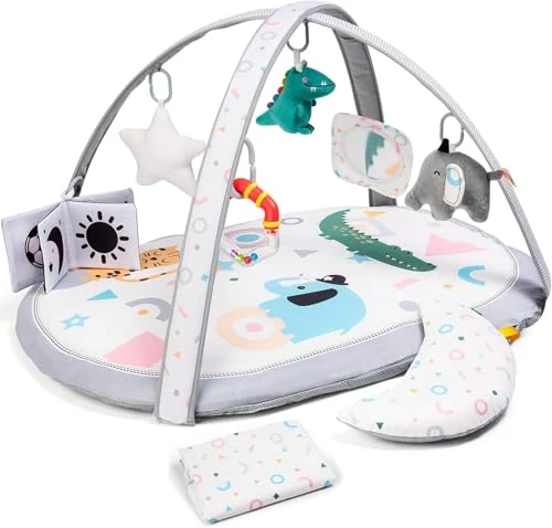 Lupantte Tapis d'Éveil Bébé 7 en 1, 2 Tapis Remplaçables, Tapis de Jeu pour Bébé, Avec 6 Jouets D'éducation Précoce, Antidérapant épais, Cadeau, 92 x 64 x 52 CM, Adapté aux Nouveau-né