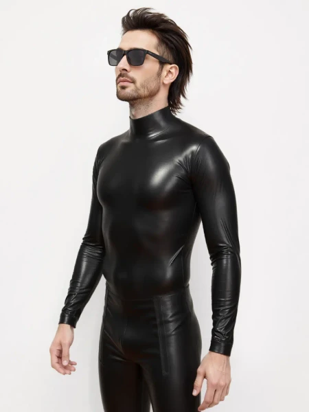 Chemise zippée à col haut en latex pour hommes