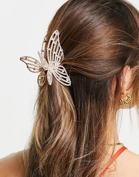 ASOS DESIGN - Pince à cheveux papillon ornée de strass - Doré