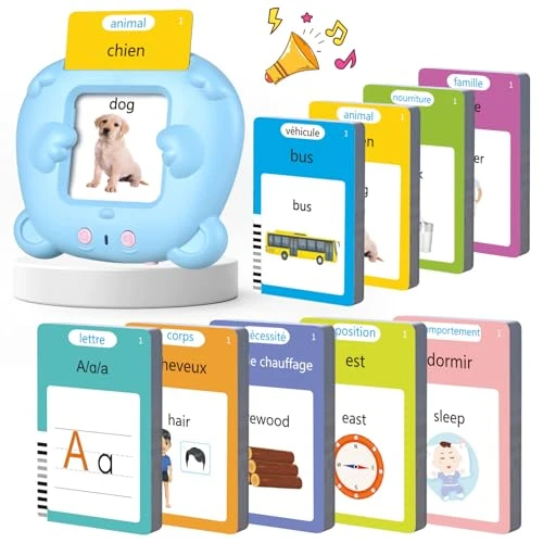 510 Mots Cartes Flash Parlantes Montessori Français Cartes éducatives pour Enfants Talking Flash Cards 255 Feuilles de 3+ Ans Jouets éducatifs Cadeaux d'anniversaire pour Enfants(Français Bleu 510)
